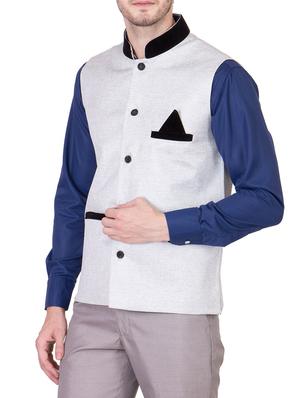 white cotton nehru jacket - 13087042 - Standard Image - 2