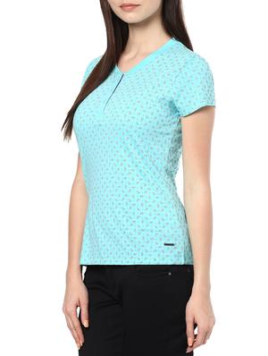 light blue printed cotton henley tee - 13089141 - Standard Image - 2