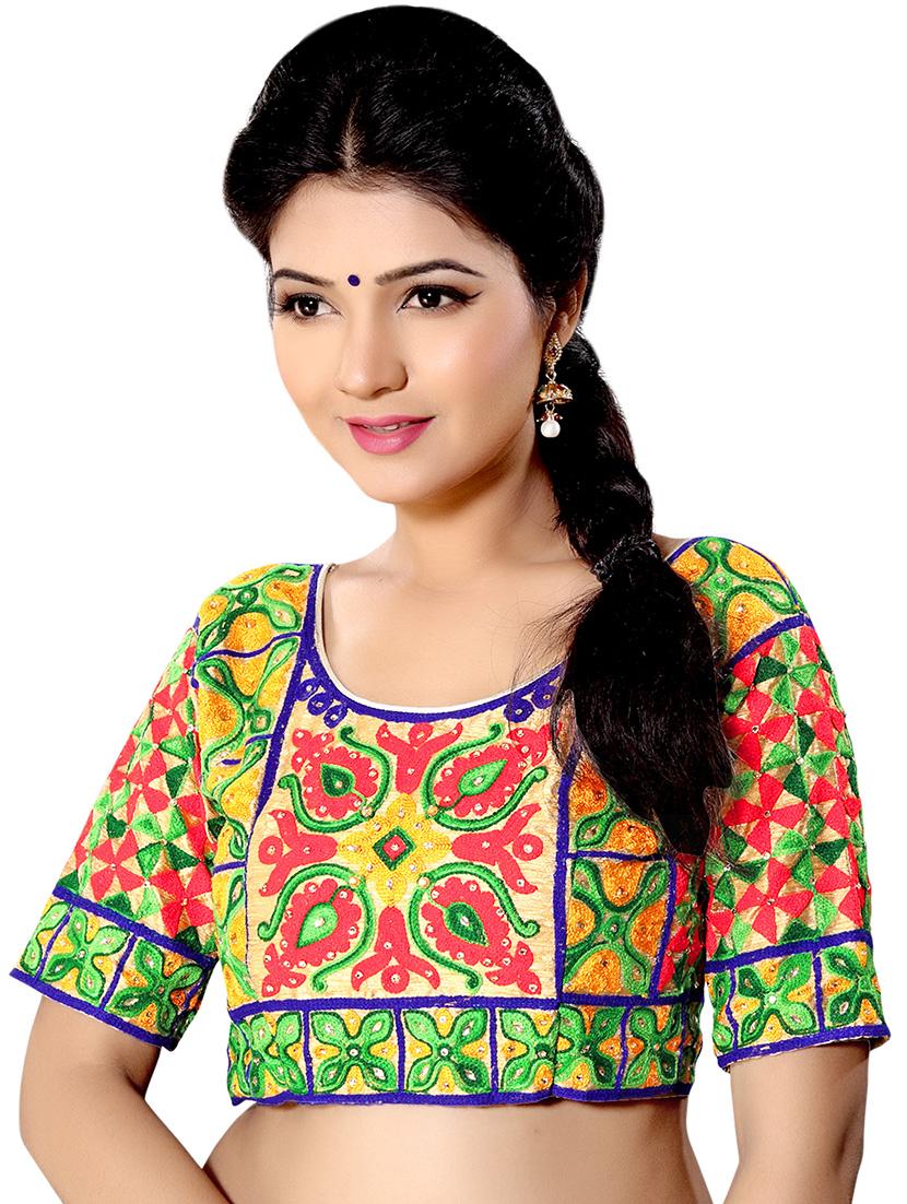 multi colored raw silk embroidered stitched blouse - 13090783 - Zoom Image - 2
