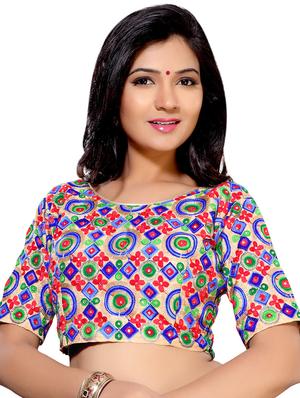 multi colored raw silk embroidered stitched blouse - 13090785 - Standard Image - 2