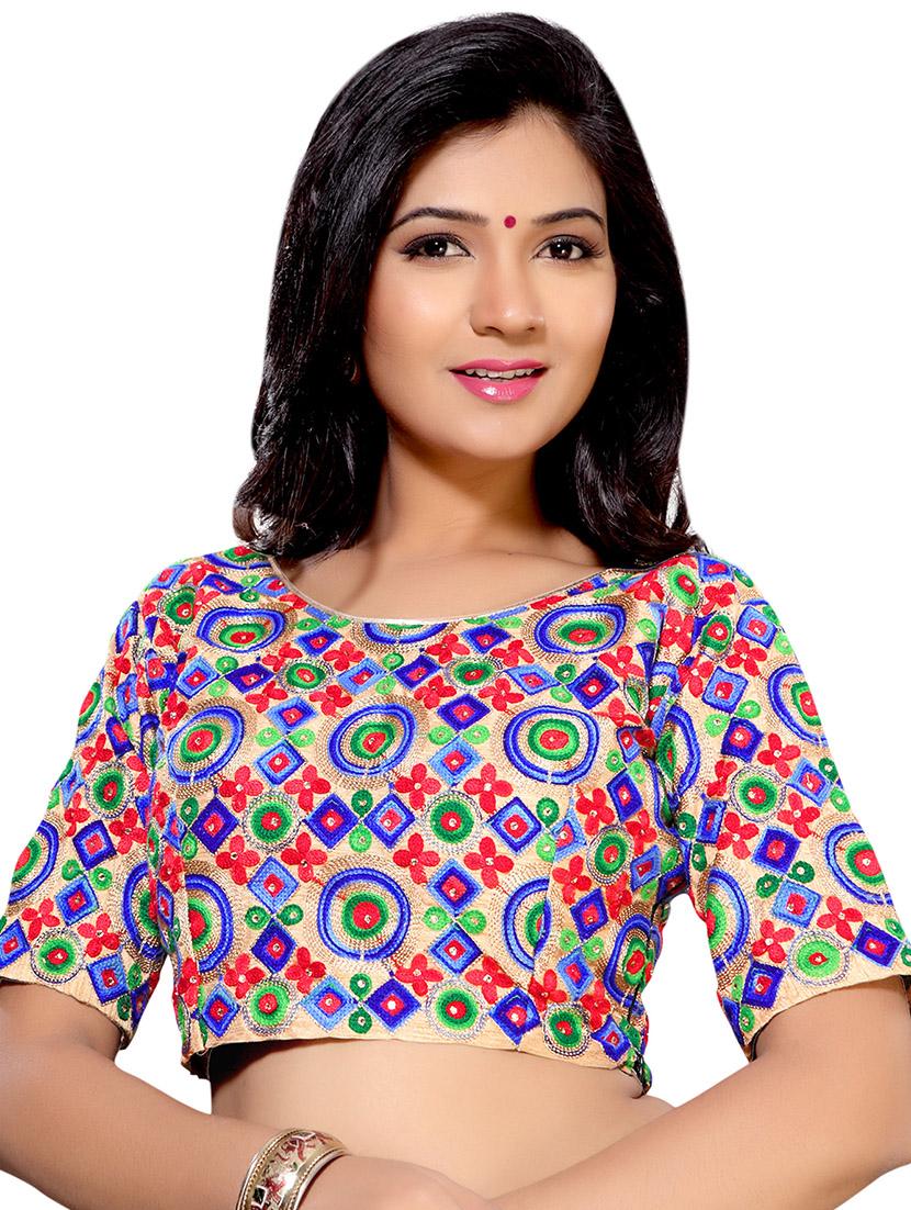 multi colored raw silk embroidered stitched blouse - 13090785 - Zoom Image - 2