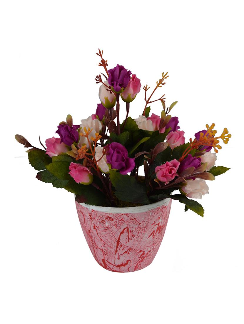 Thefancymart Artificial flowers arrangement of Roses (size 8 inchs/20 cms) with Marble Finish round pot - 1216 - 13098068 - Zoom Image - 2