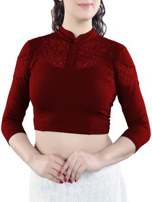 red cotton lycra stitched blouse - 13101880 - Standard Image - 2