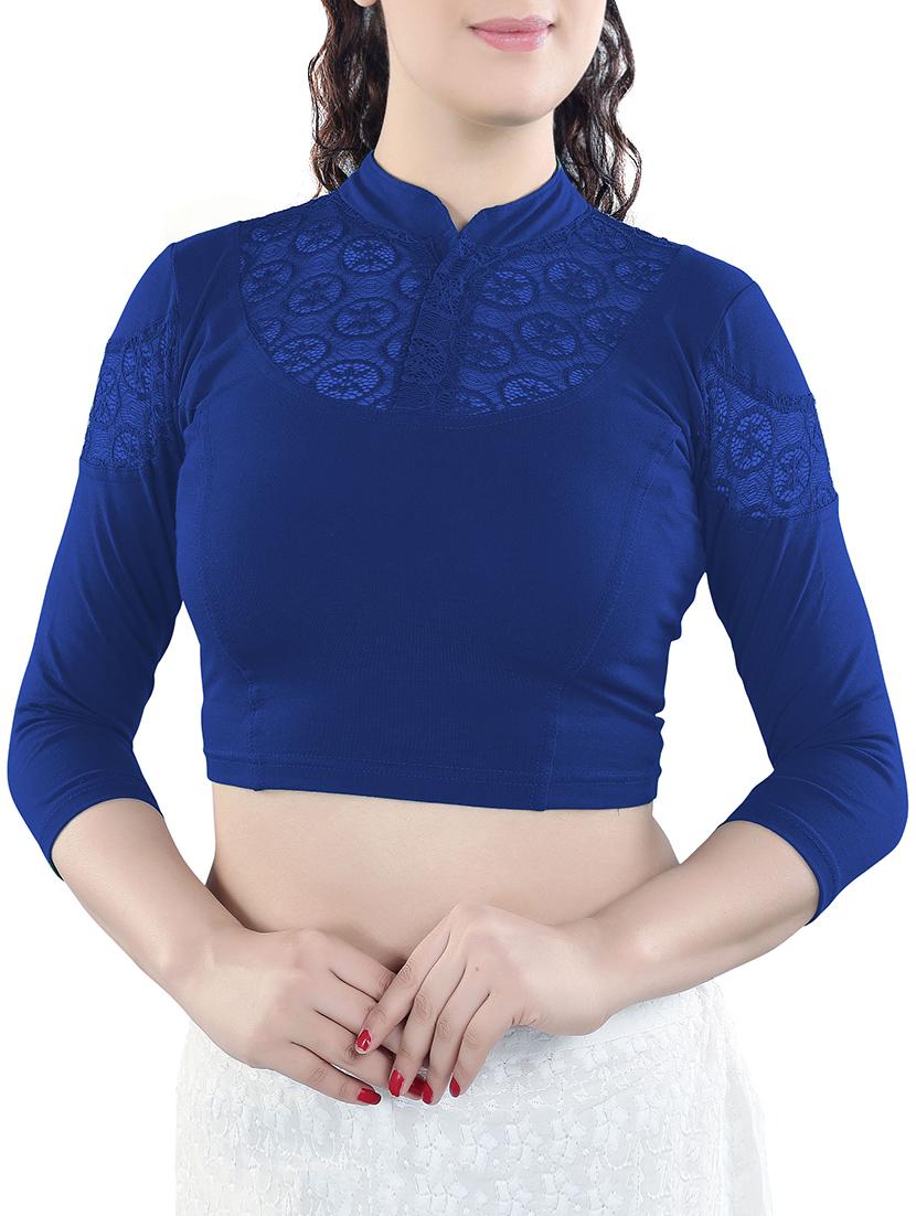 blue cotton lycra stitched blouse - 13101892 - Zoom Image - 2