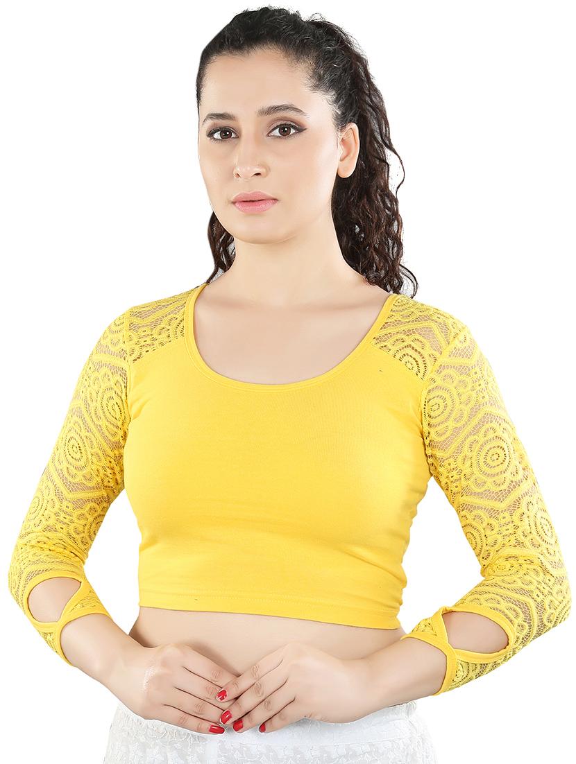 Net sleeved solid stitched blouse - 13101953 - Zoom Image - 2