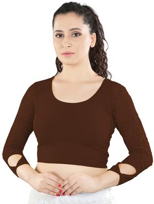 brown cotton lycra stitched blouse - 13101958 - Standard Image - 2