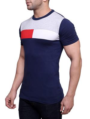 navy blue cotton colour block t-shirt - 13103399 - Standard Image - 2