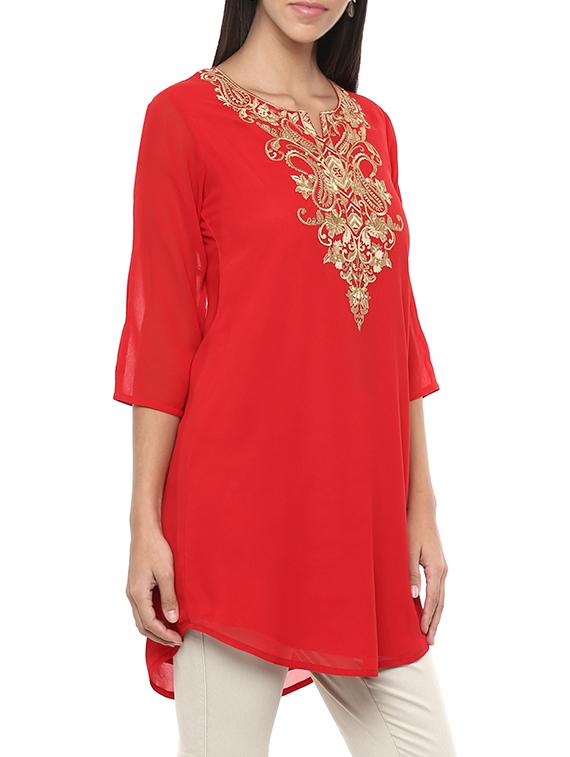 embroidered straight kurti - 13103854 - Zoom Image - 2
