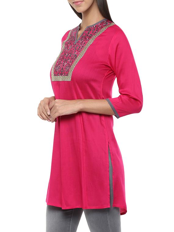 pink rayon straight kurti - 13103872 - Zoom Image - 2