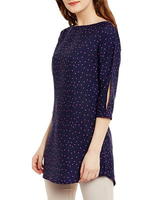 navy blue crepe printed tunic - 13108725 - Standard Image - 2