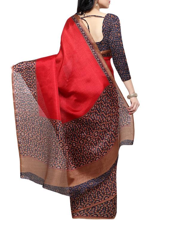 red silk tussar saree with blouse - 13108914 - Zoom Image - 2