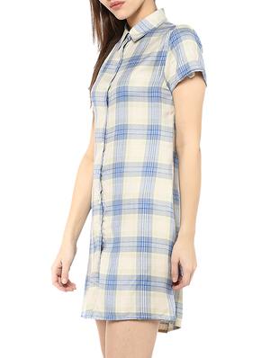 blue checkered rayon shirt dress - 13112226 - Standard Image - 2