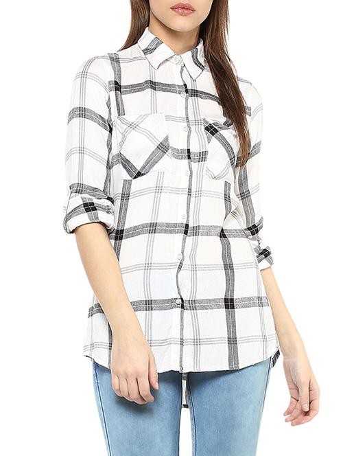 white checkered rayon regular shirt - 13112229 - Standard Image - 1