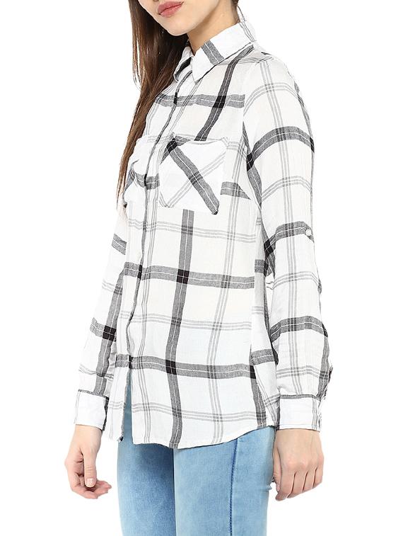 white checkered rayon regular shirt - 13112229 - Zoom Image - 2