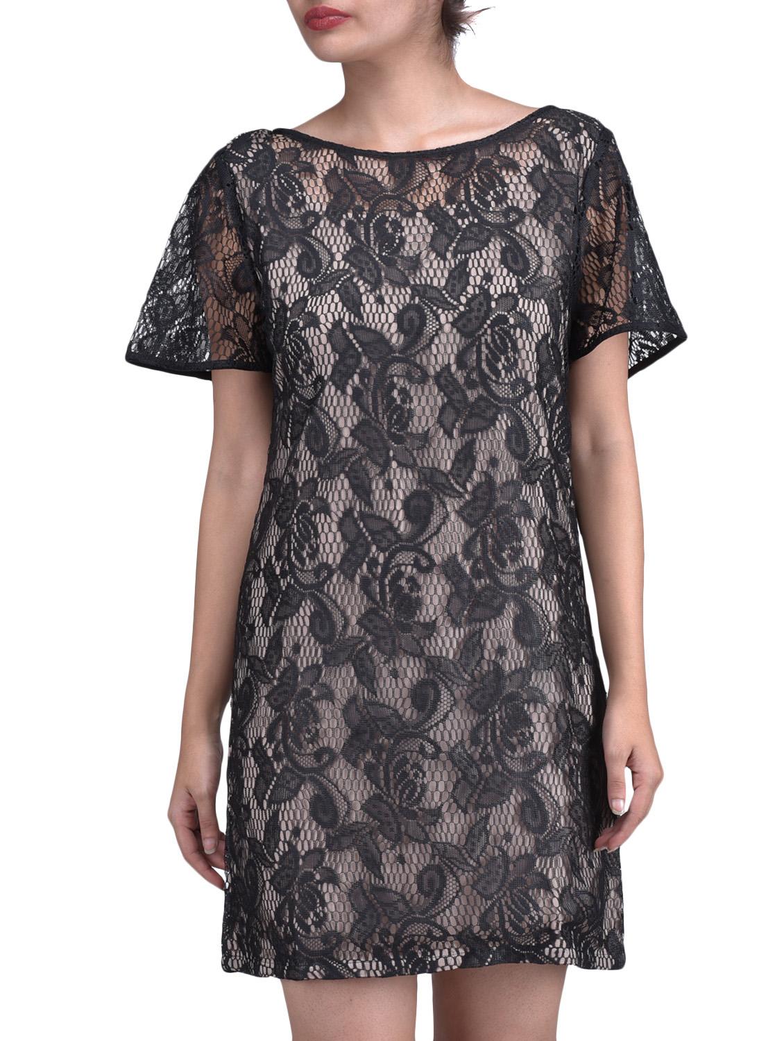 Black Floral Satin Lace Dress - By