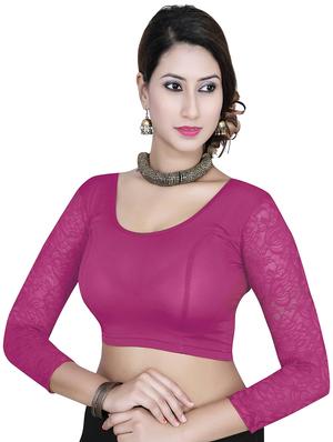 pink plain lace stitched blouse - 13116281 - Standard Image - 2