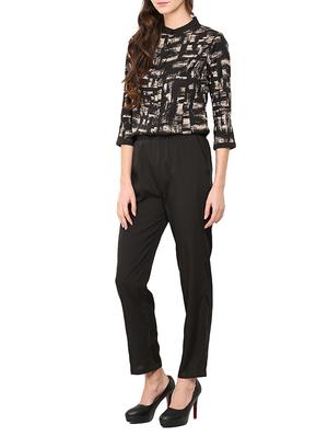 black printed polyester full leg jumpsuit - 13117646 - Standard Image - 2
