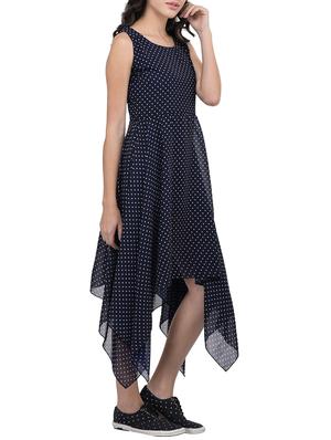 navy blue polka dotted asymmetric dress - 13123766 - Standard Image - 2