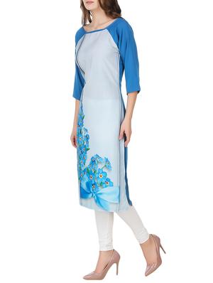 blue crepe printed straight kurta - 13128759 - Standard Image - 2