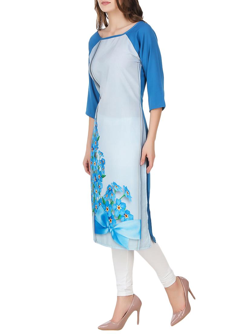 blue crepe printed straight kurta - 13128759 - Zoom Image - 2