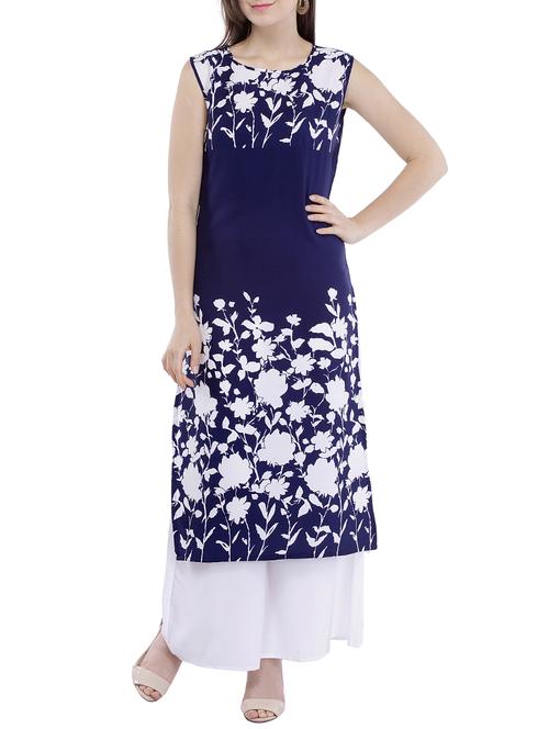 blue crepe straight kurta - 13141182 - Very Small Image - 1