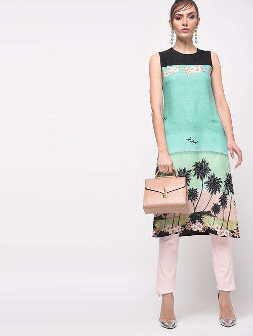 blue crepe straight kurta - 13141242 - Very Small Image - 1
