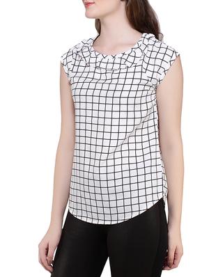 ruffled neckline grid pattern top - 13155888 - Standard Image - 2