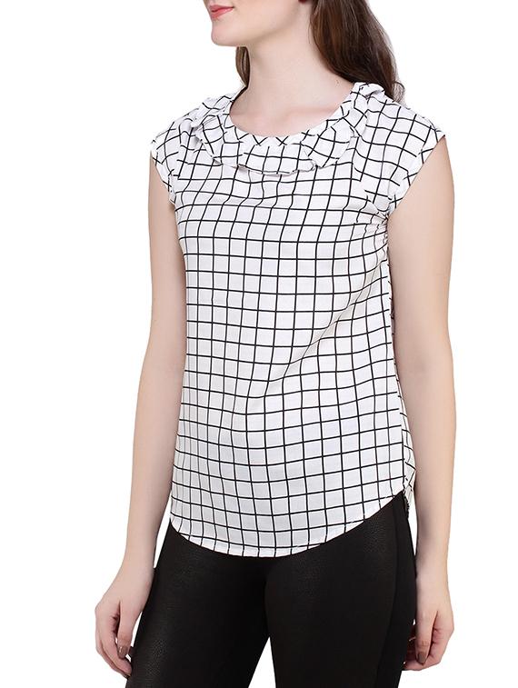 ruffled neckline grid pattern top - 13155888 - Zoom Image - 2