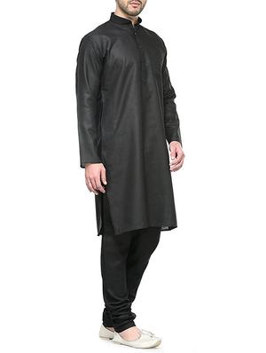 solid black cotton kurta pyjama set - 13160458 - Standard Image - 2