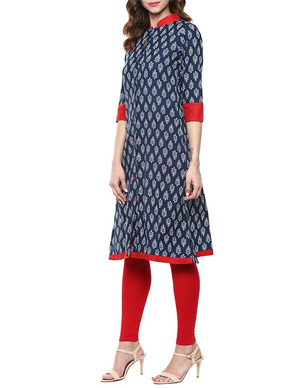 indigo printed cotton indigo kurta - 13160553 - Zoom Image - 2