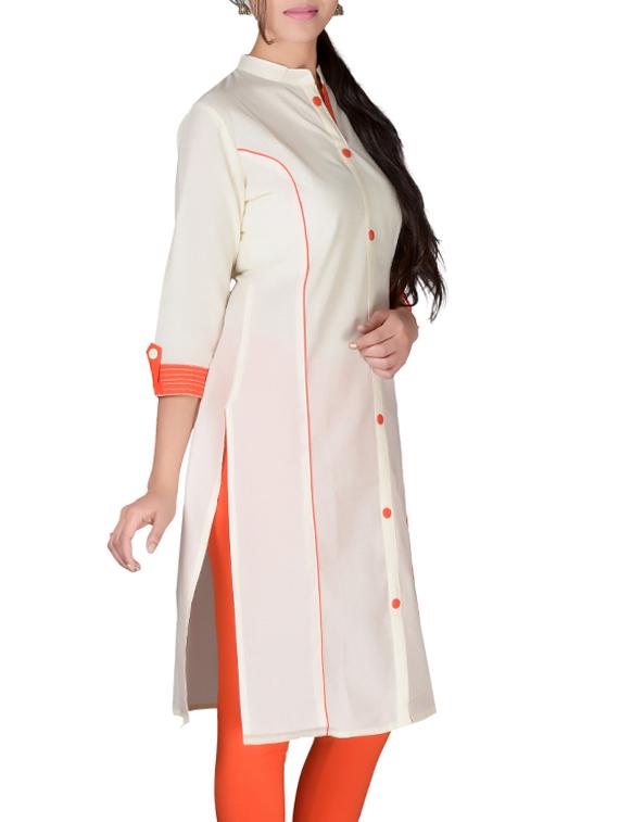 White cotton straight solid kurta - 13160589 - Zoom Image - 2