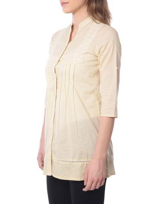 solid cream cotton shirt - 13174154 - Standard Image - 2