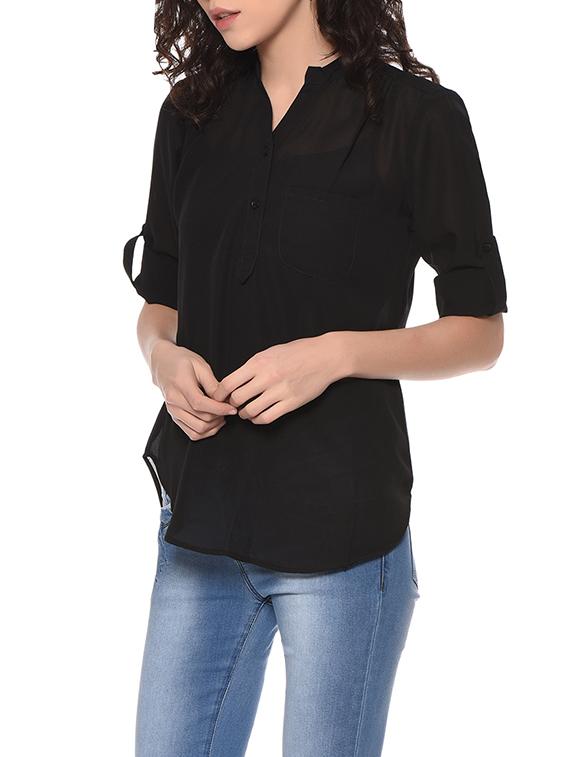 black polyester regular top - 13175215 - Zoom Image - 2