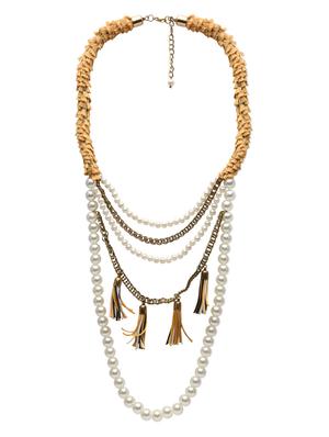 white pearl embellished multilayered tassel necklace - 1317682 - Standard Image - 2