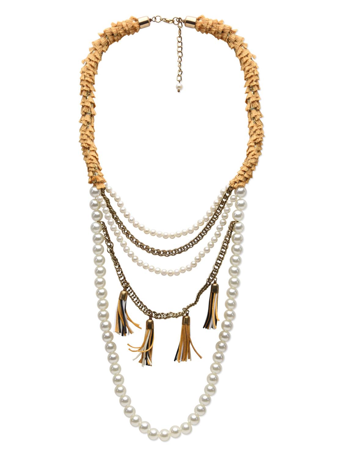 white pearl embellished multilayered tassel necklace - 1317682 - Zoom Image - 2