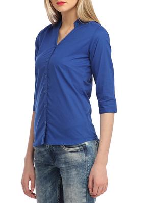 mandarin neck solid shirt - 13180038 - Standard Image - 2