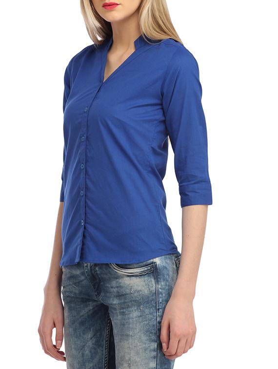 mandarin neck solid shirt - 13180038 - Zoom Image - 2
