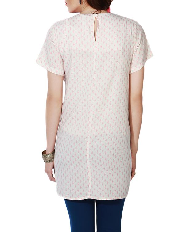 white printed rayon regular tunic - 13180856 - Zoom Image - 2