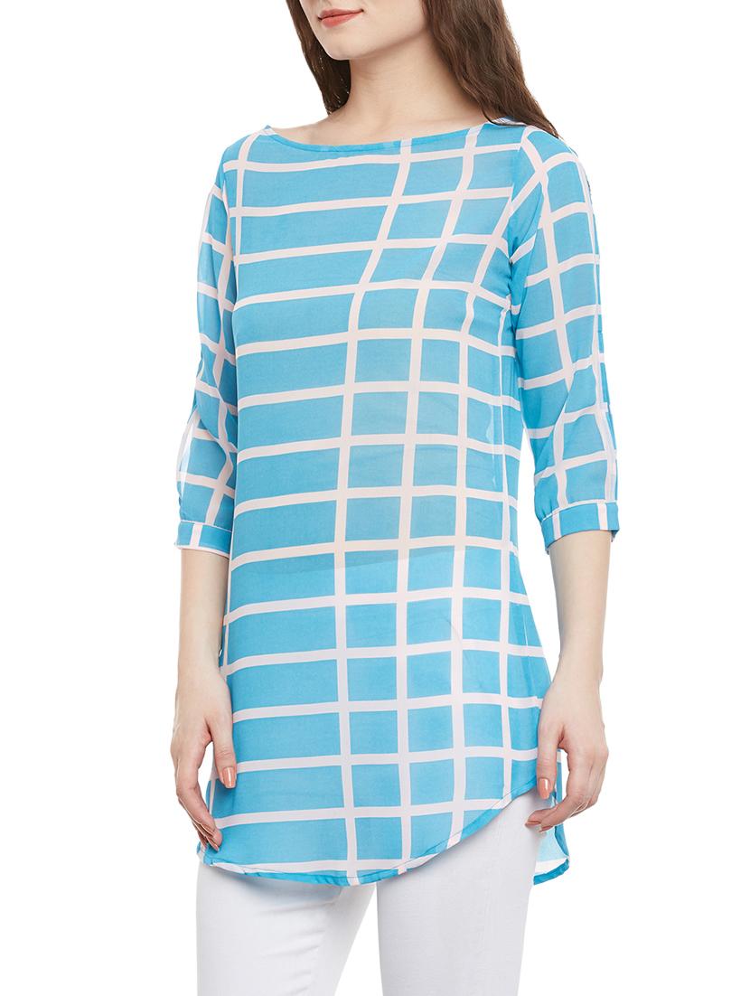 blue georgette check tunic - 13184364 - Zoom Image - 2