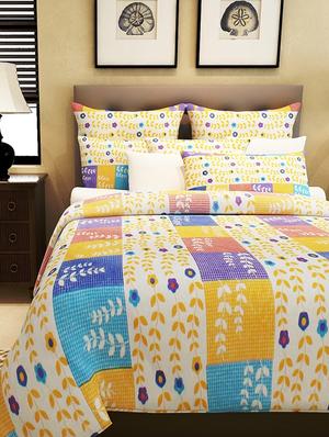 amethyst cotton printed double bedsheet with two pillow covers - 13184880 - Standard Image - 2