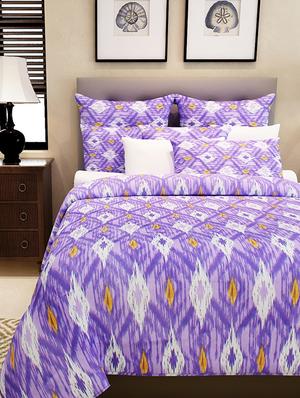 amethyst cotton ikat print double bedsheet with two pillow covers - 13184884 - Standard Image - 2