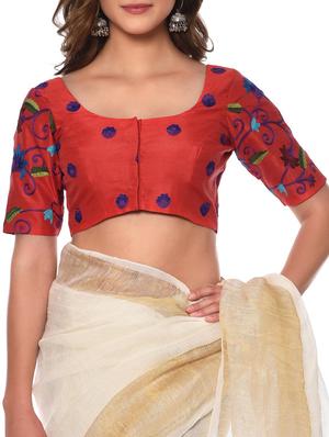 red cotton silk embroidered blouse - 13185693 - Standard Image - 2