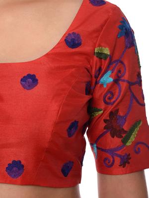 red cotton silk embroidered blouse - 13185693 - Standard Image - 5