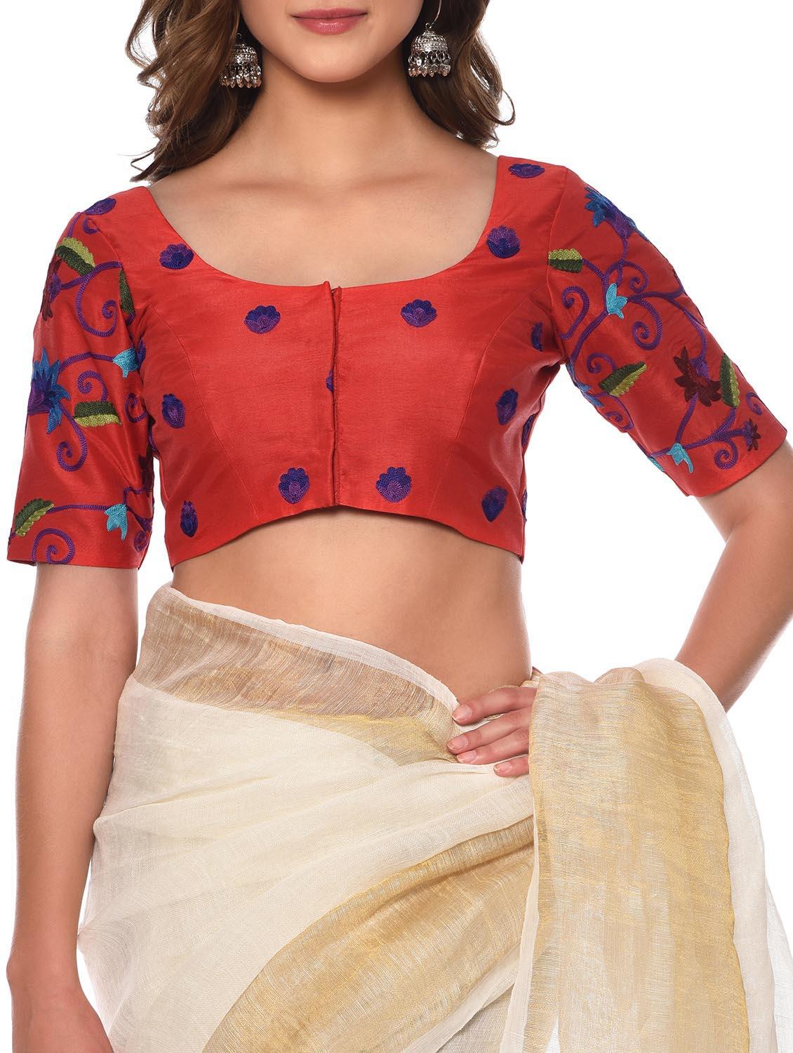 red cotton silk embroidered blouse - 13185693 - Zoom Image - 2