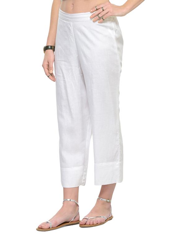 white rayon plain palazzo - 13195076 - Zoom Image - 2
