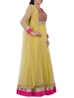 yellow georgette flared suits stitched suit - 13196141 - Standard Image - 2