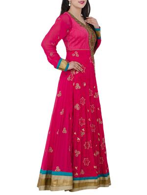 pink georgette flared suits stitched suit - 13196142 - Standard Image - 2