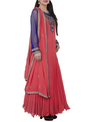 pink georgette flared suits stitched suit - 13196157 - Standard Image - 2