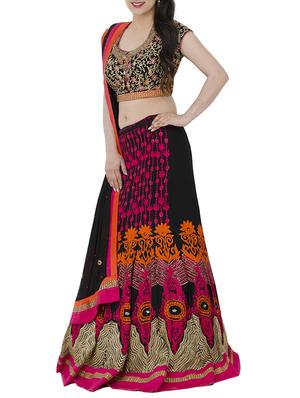 black georgette embroidered flared lehenga - 13196176 - Standard Image - 2