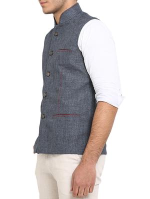 grey cotton nehru jacket - 13206962 - Standard Image - 2